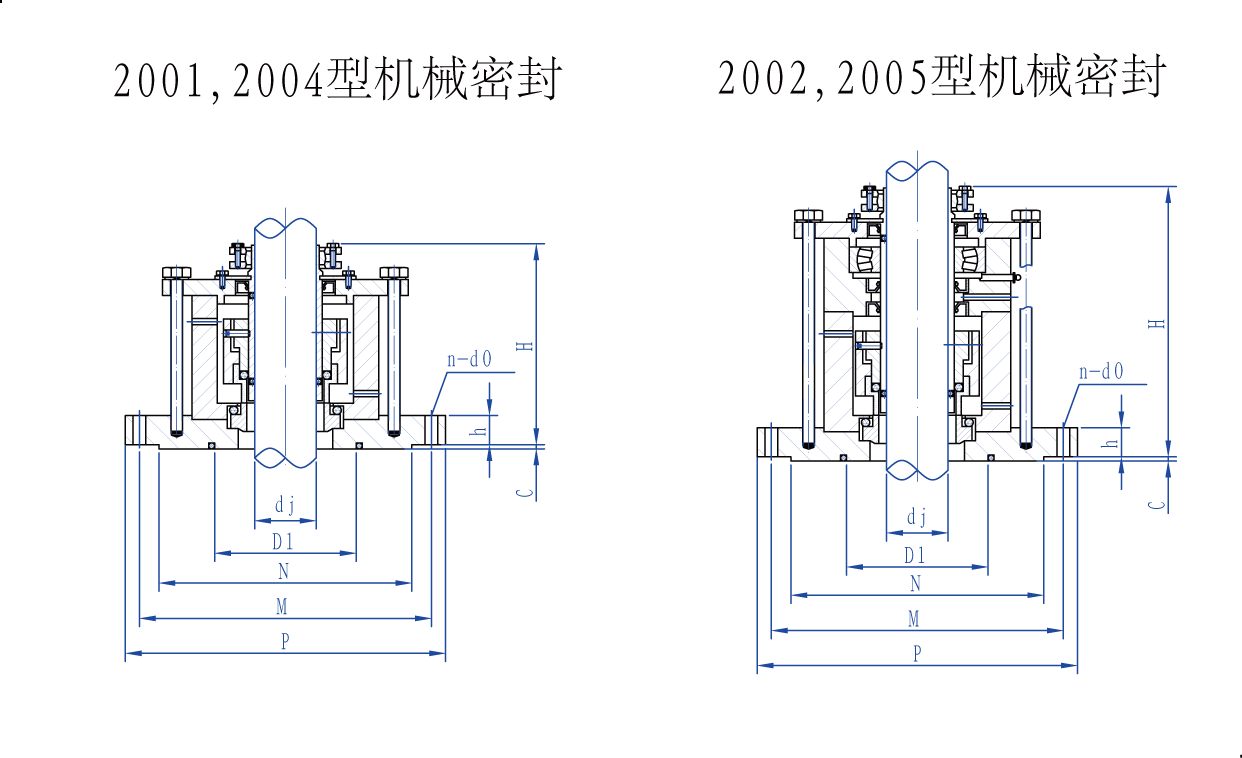   2001，2002，2004，2005型高性能徑向平衡型雙端面機(jī)械密封設(shè)計(jì)圖